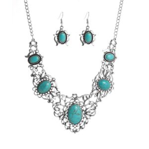 Turquoise Pattern Necklace and Earring Set