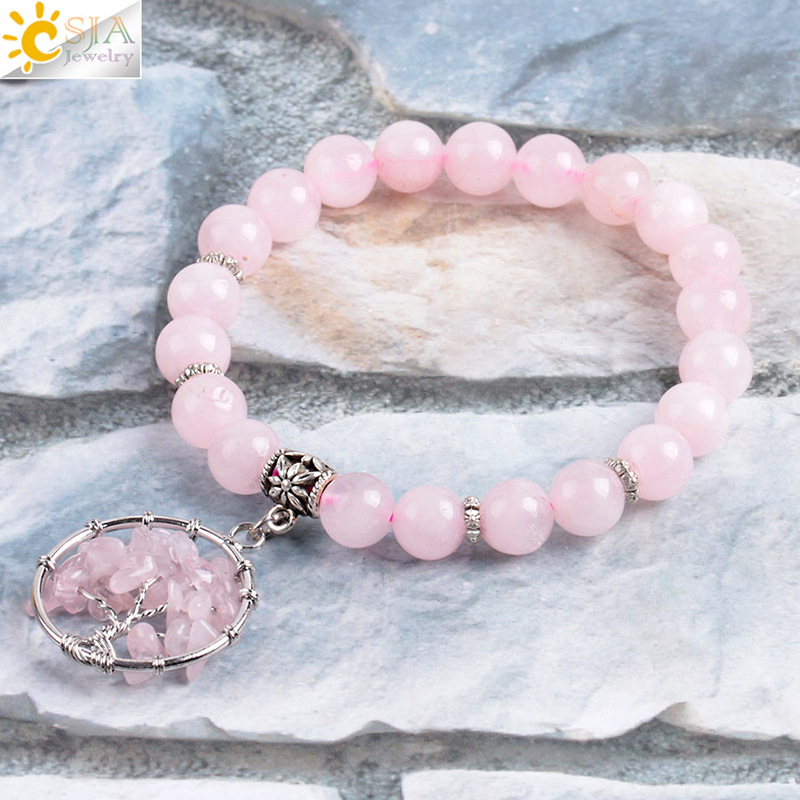 Rose Quartz With Mixed Semi-Precious Stones Tree of Life Bracelet - Image 6