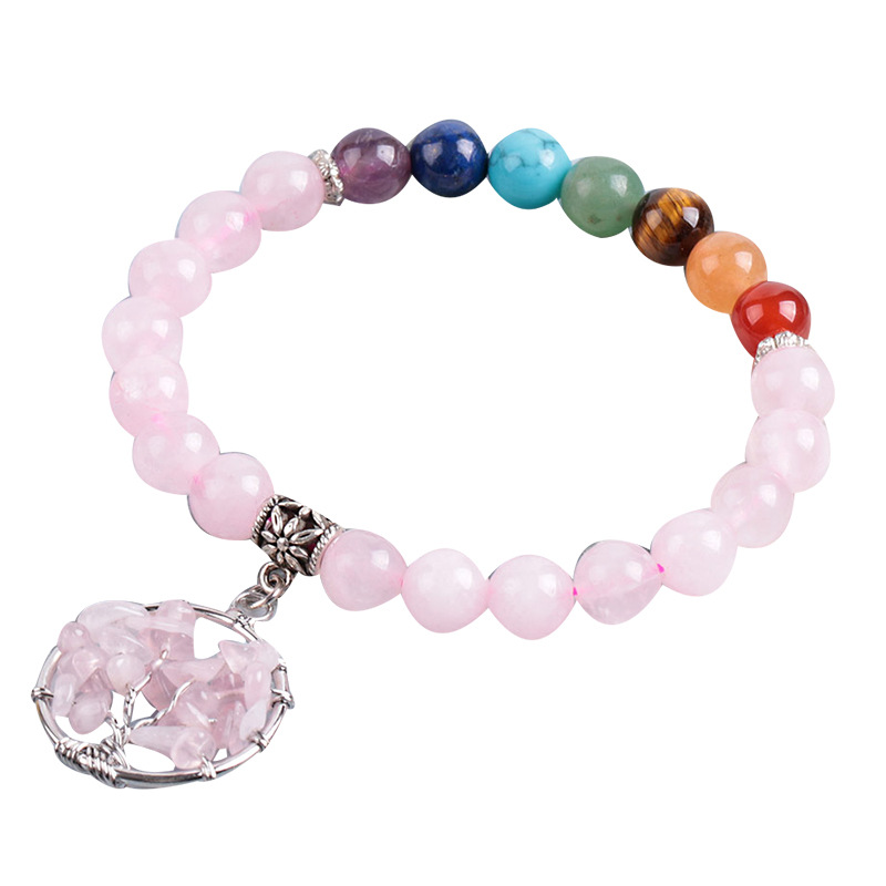 Rose Quartz With Mixed Semi-Precious Stones Tree of Life Bracelet - Image 5