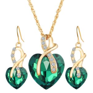 Heart-Shaped Austrian Crystal Zircon Earrings and Necklace Jewelry Set